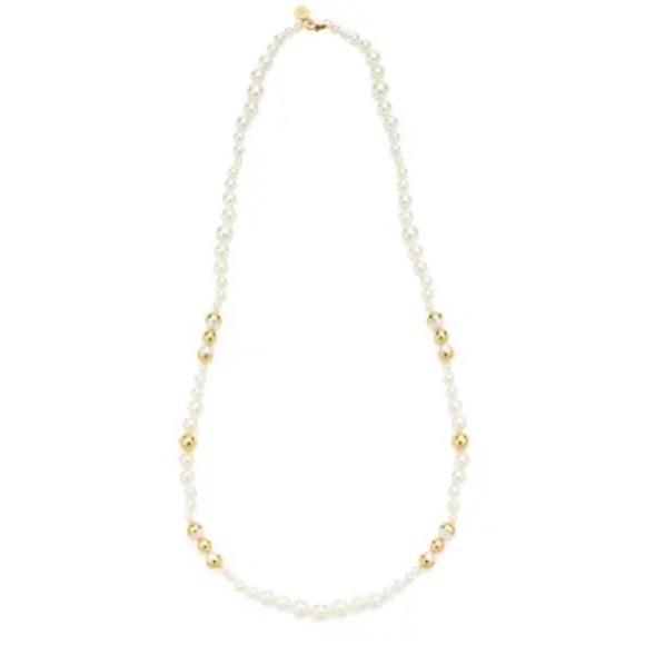 TORY BURCH • Capped Crystal Pearl Long Necklace - Picture 10 of 15